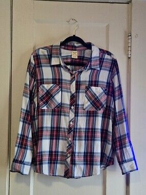 Faded Glory Red, Navy & White Plaid Button-Up Shirt